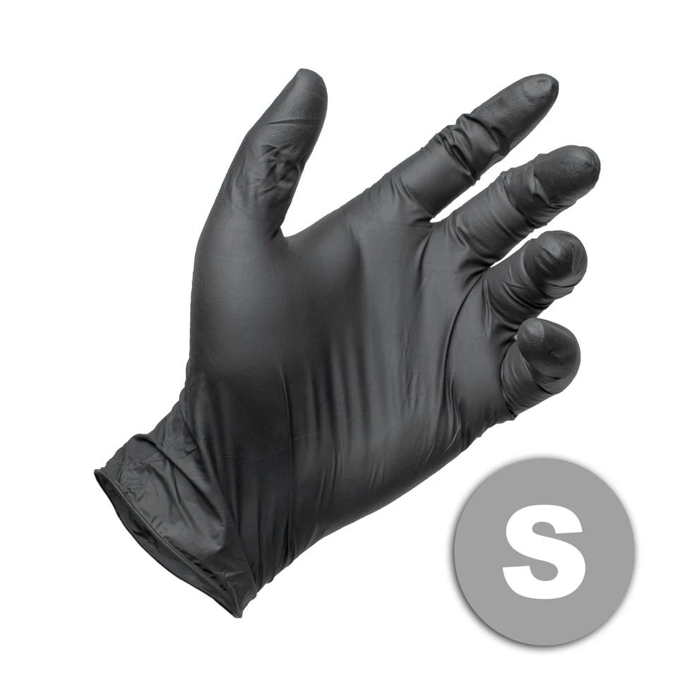 1000 (10 Boxes) Black Nitrile Powder Free Medical Tattoos Piercing Gloves Small - Image 2 of 4