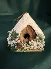 Bird House Christmas Ornament  W Pinecone Trees And Snow. 3” X 3” Adorable