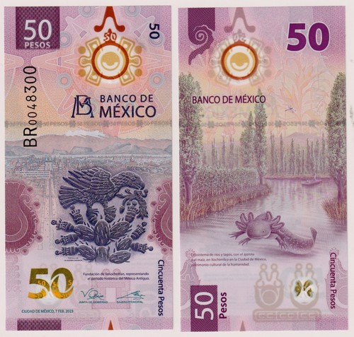 Mexico 50 Pesos 2023 P-W133(1) UNC Polymer Note - Axolotl / New Date - 第 1/3 張圖片