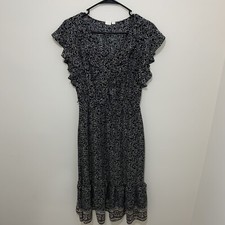 Gap Maxi Dress Black Floral Ruffle Sleeves Size S Midi V neck Flowy Frill Summer