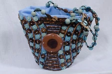 Sun N Sand Women’s Bucket Bag Tweed Fabric Shell & Bead  Design￼ Drawstring 7x10