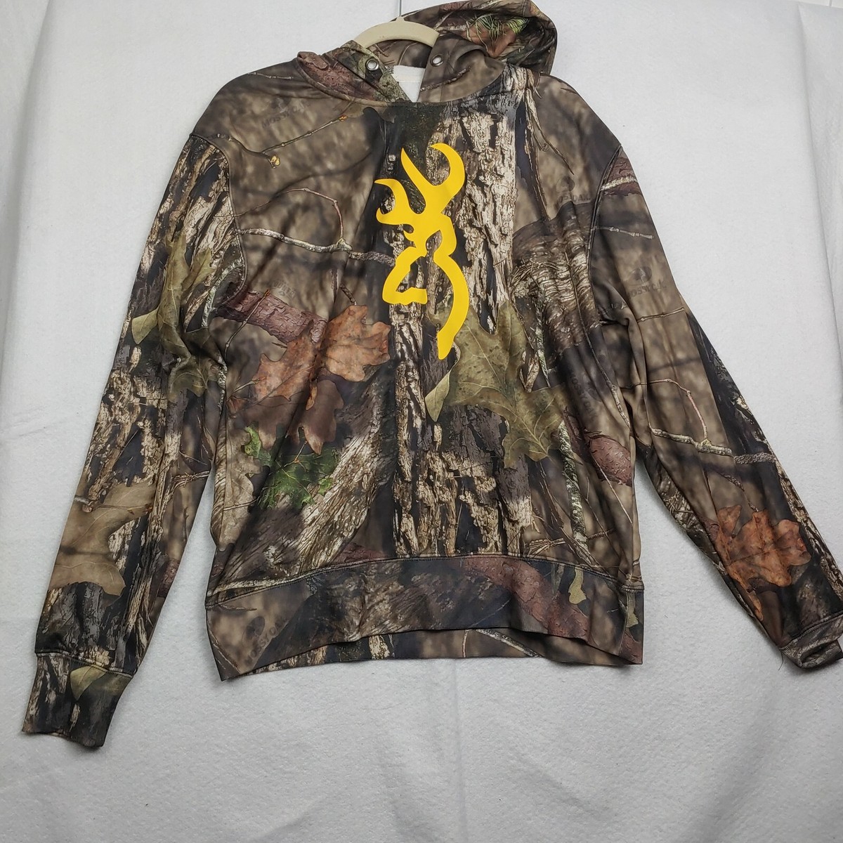 Browning Buckmark Camo Camouflage Hoodie Hooded Sweatshirt Medium *no  pullstring