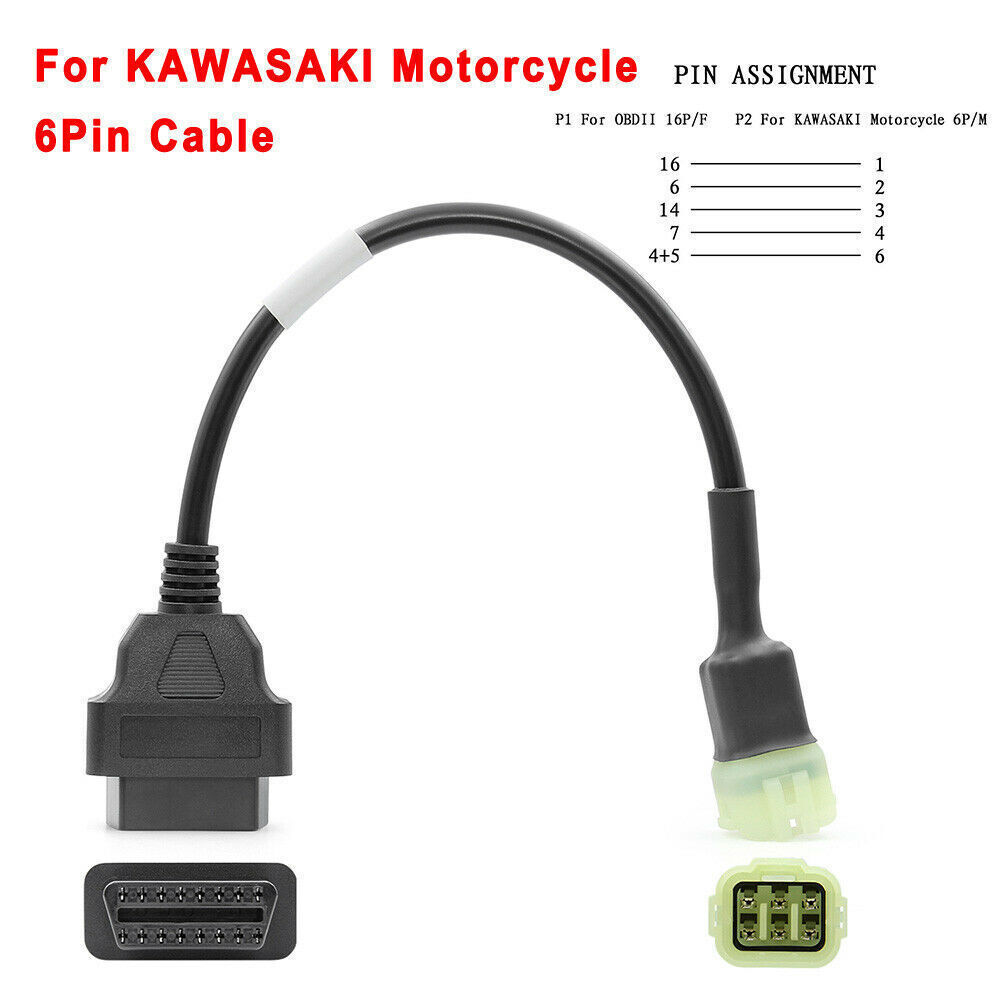 For Kawasaki Motorcycle 6 Pin to 16 pin OBD2 Diagnostic Adapter