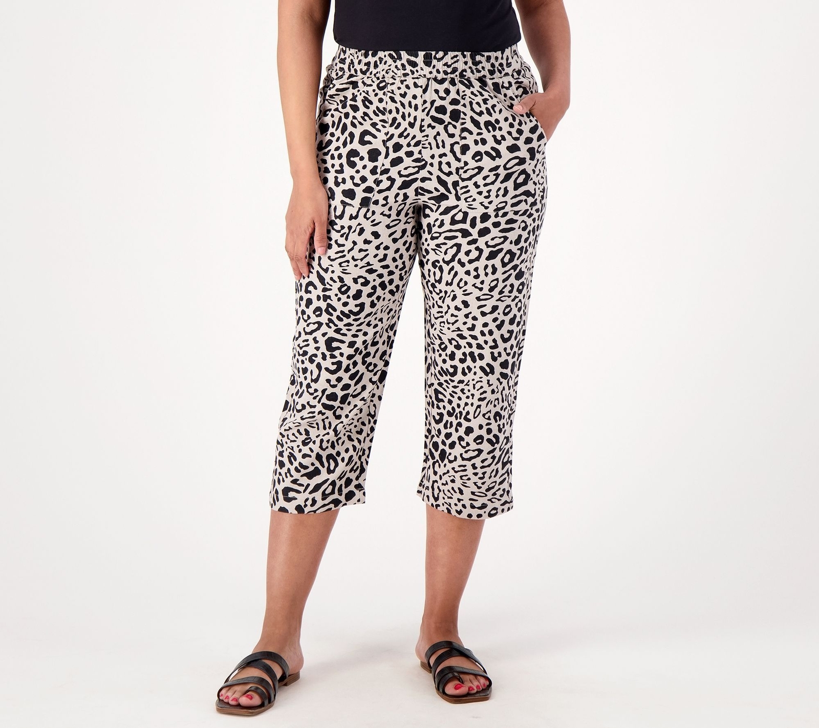 Susan Graver Women's Pants Sz XL PURE Printed Linen Blend Multi-colored A602045