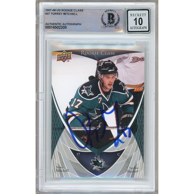 Torrey Mitchell Signed 2007 08 UD Rookie Class #37 SJ Sharks Beckett BGS Auto 10
