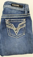 Vigoss Jeans Womens Sz 6 (32"x31") Blue Slim Boot Heritage Fit Distressed