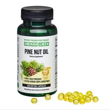 Siberian Pine Nut Oil 200 Caps Cold Pressed Unrefined Wild Harvested 1000mg