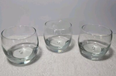 Vtg Roly Poly Bubble Base Whiskey Cocktail Glasses Set Of 3 Barware Clear Glass 