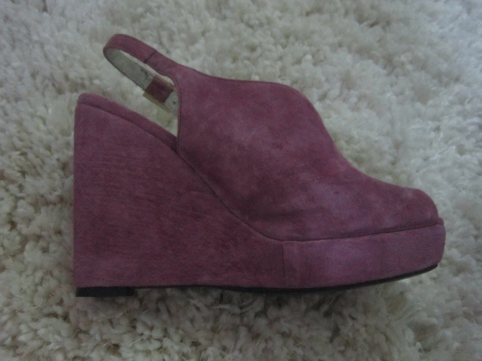 Sandalias Envy FOXY Lila Púrpura Gamuza Plataforma Cuña Peeptoe Talla 5.5 NUEVAS 4.5" Tacón Foto 4 de 4