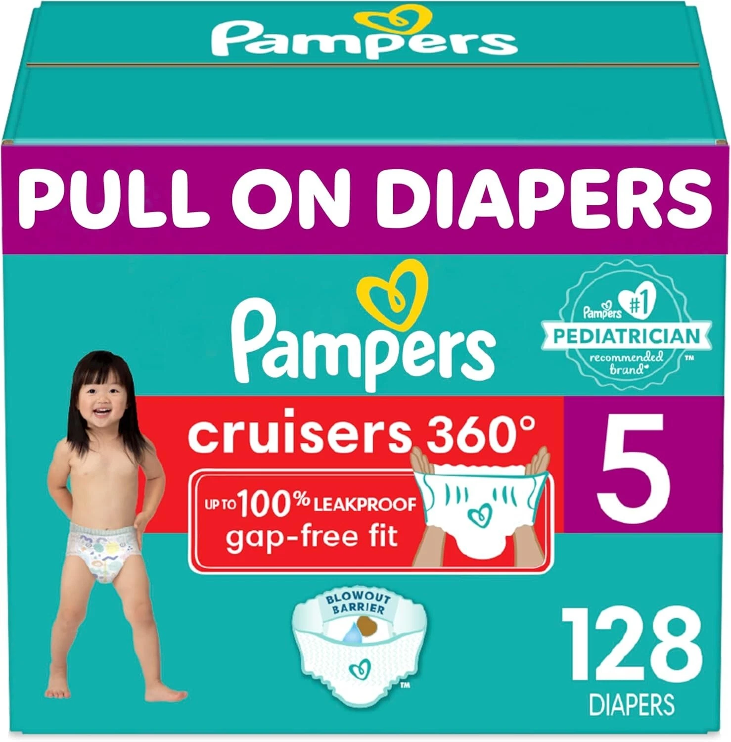 Pampers Cruisers 360 Diapers Size 5 One Month Supply 128 Count