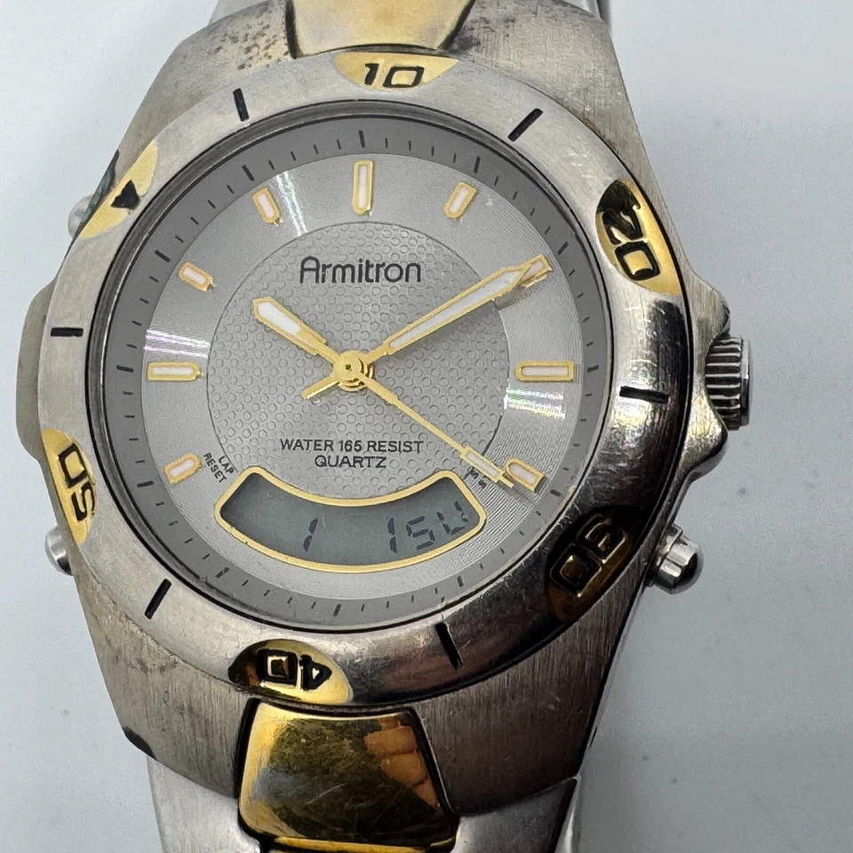 VTG Armitron Quartz Watch Men Dual Tone Analog Digital Alarm Chrono New Battery - Image 2 of 4
