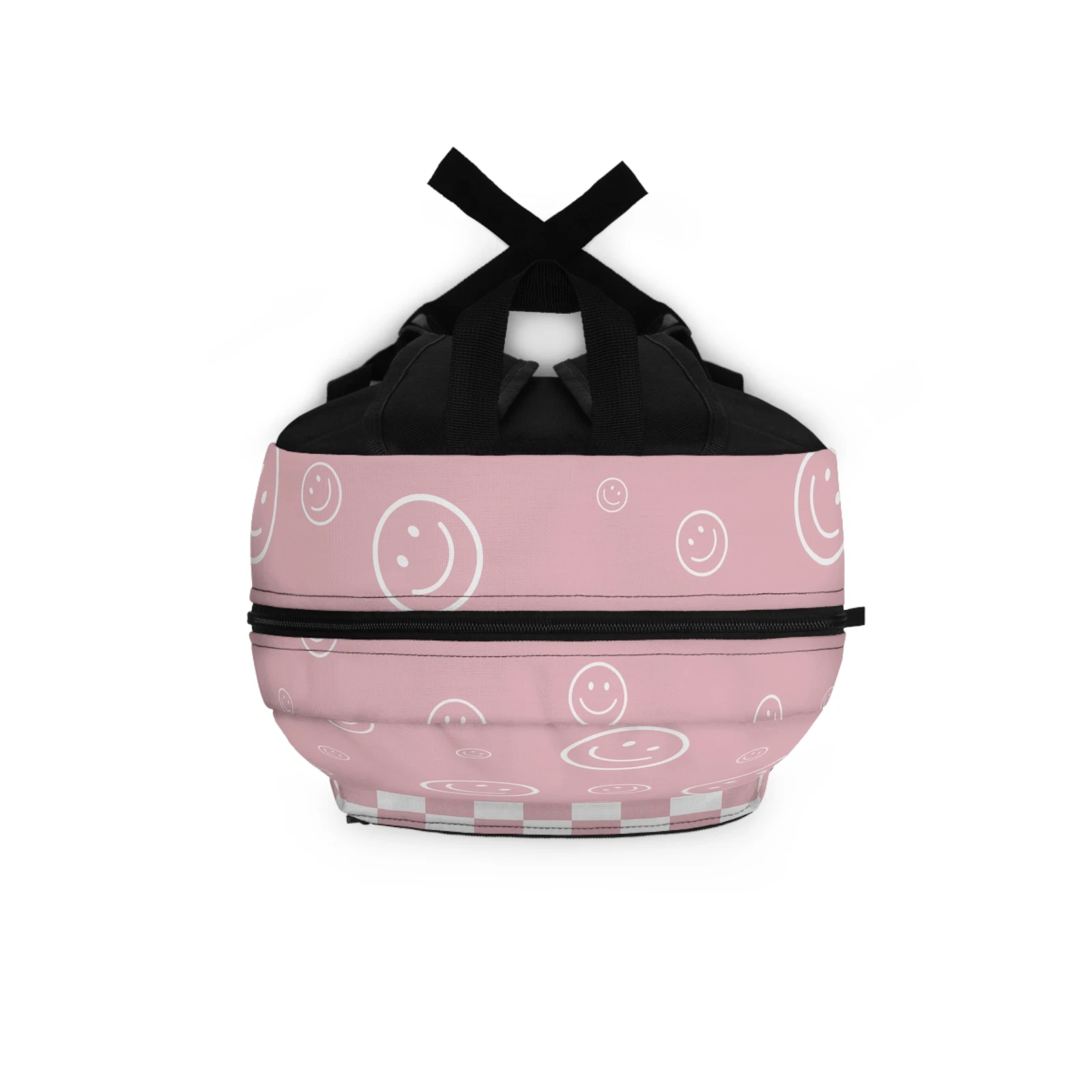 Personalized Pink Smiley Face and Checkered Backpack  Durable and Stylish