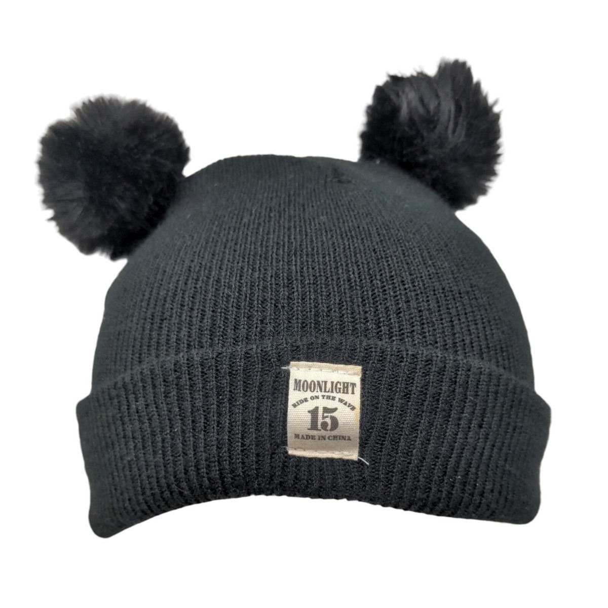 Moonlight Ride on The Wave 15 Beanie Hat Black One Size Knitted