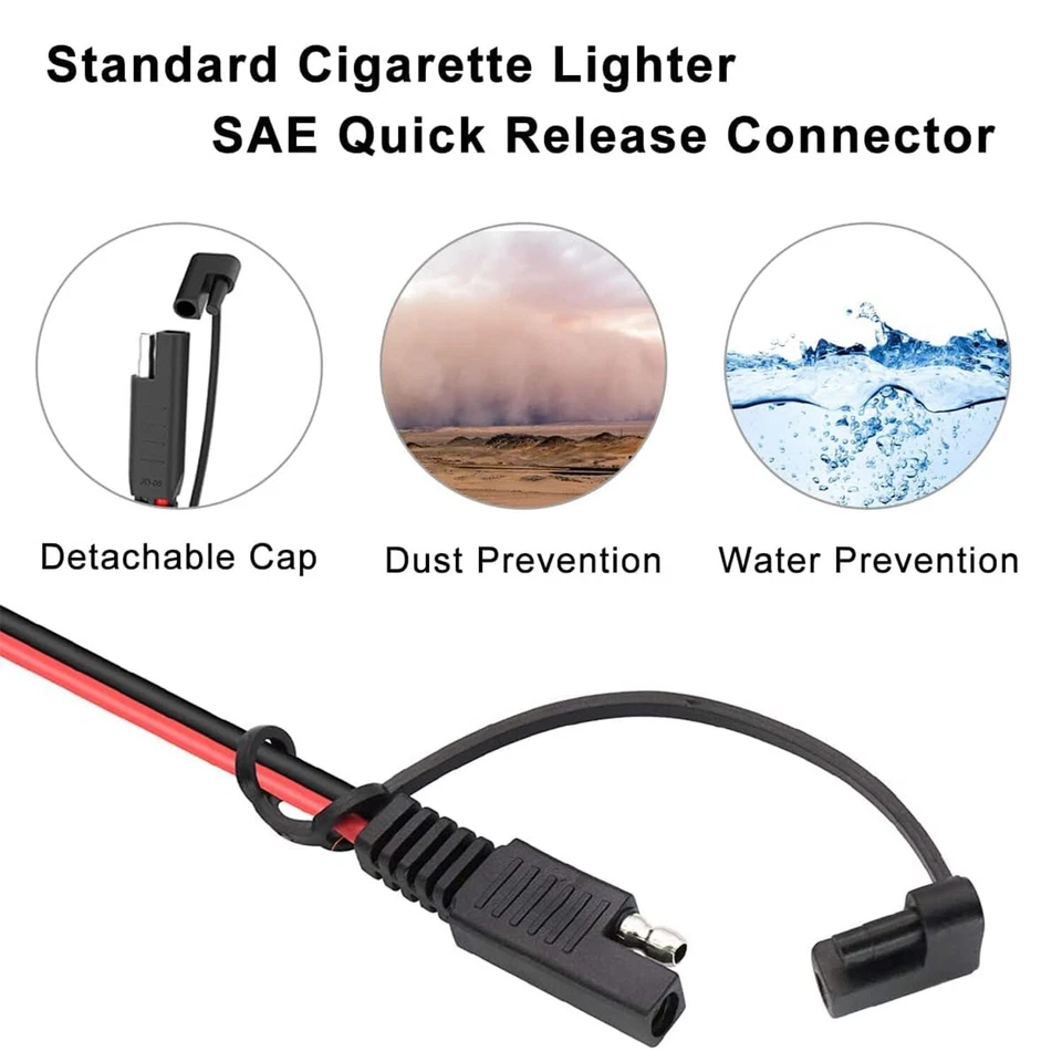 Car Cigarette Lighter Plug Battery Charger to SAE Adapter Charging Cable 14AWG - Image 4 of 4
