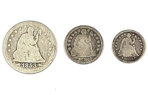 Lot of (3) 1953 Seated Liberty Coins Quarter Dime and Half Dime