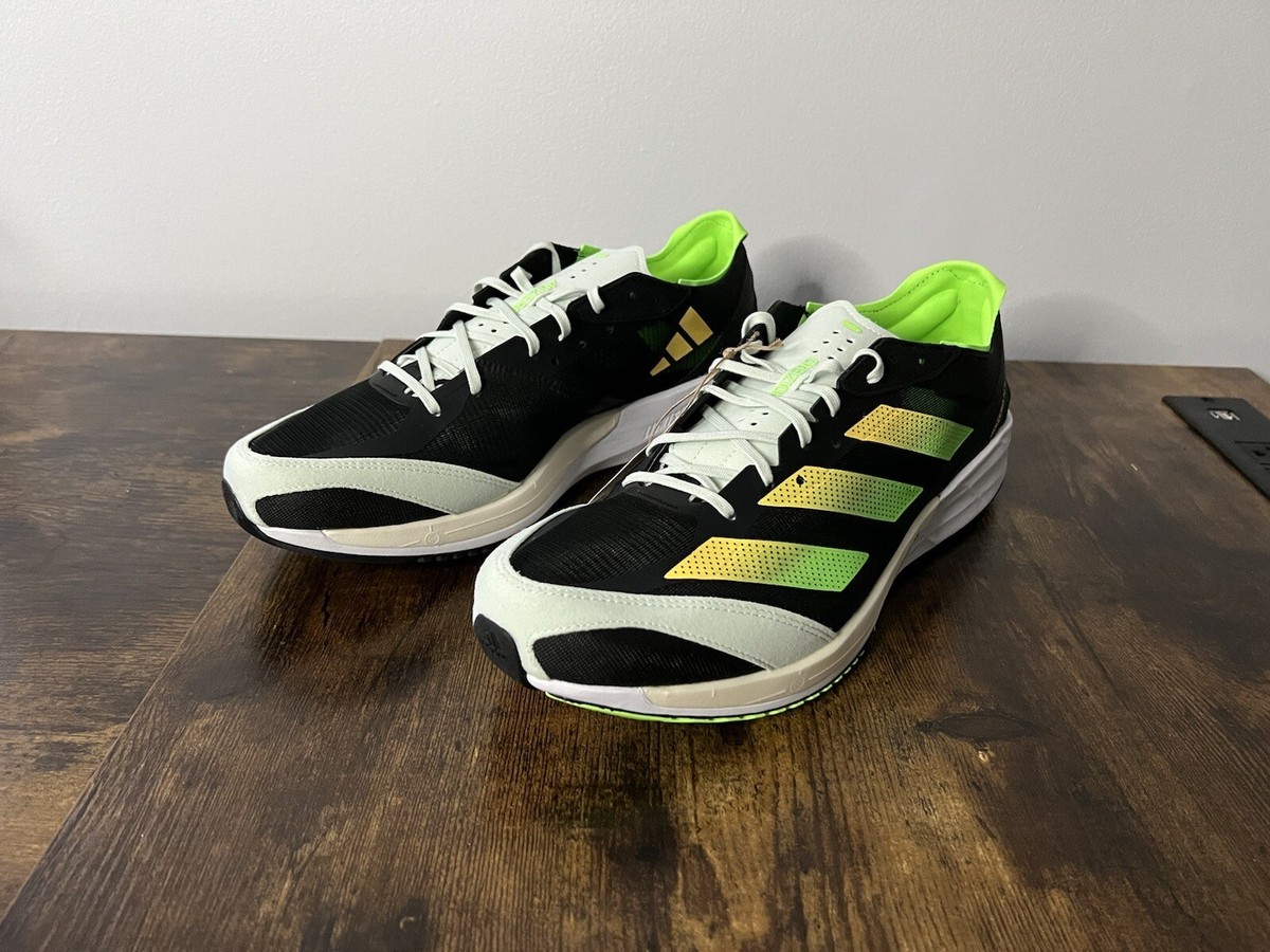 NEW ADIDAS Adizero Adios 7 M Black Solar Green 11 US 10.5 UK 45 1/3 EUR Size 13 - Adidas Adizero Adios 7 Black Solar Green for sale  main image 4