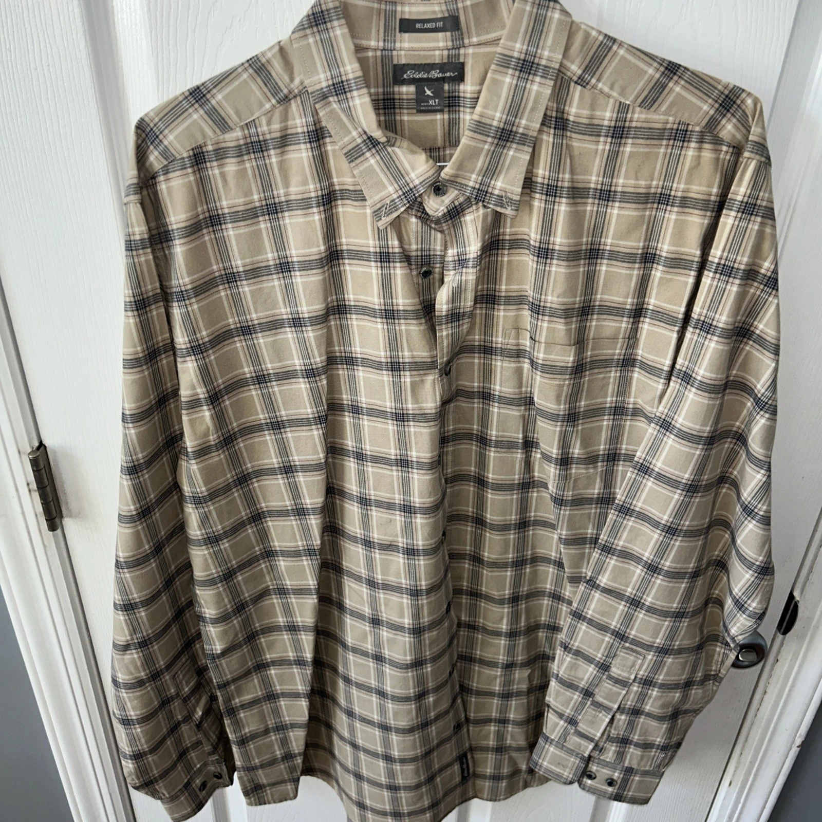 Eddie Bauer Men's Long Sleeve Flannel Button Down Shirt Size XLT, Blue/Brown