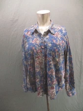 Liz Claiborne Size L Womens 100% Cotton Long Sleeve Button Down Denim Shirt 228