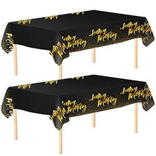 Pack Happy Birthday Tablecloth Table Cloth Cover Party Durable 2 Black Gold