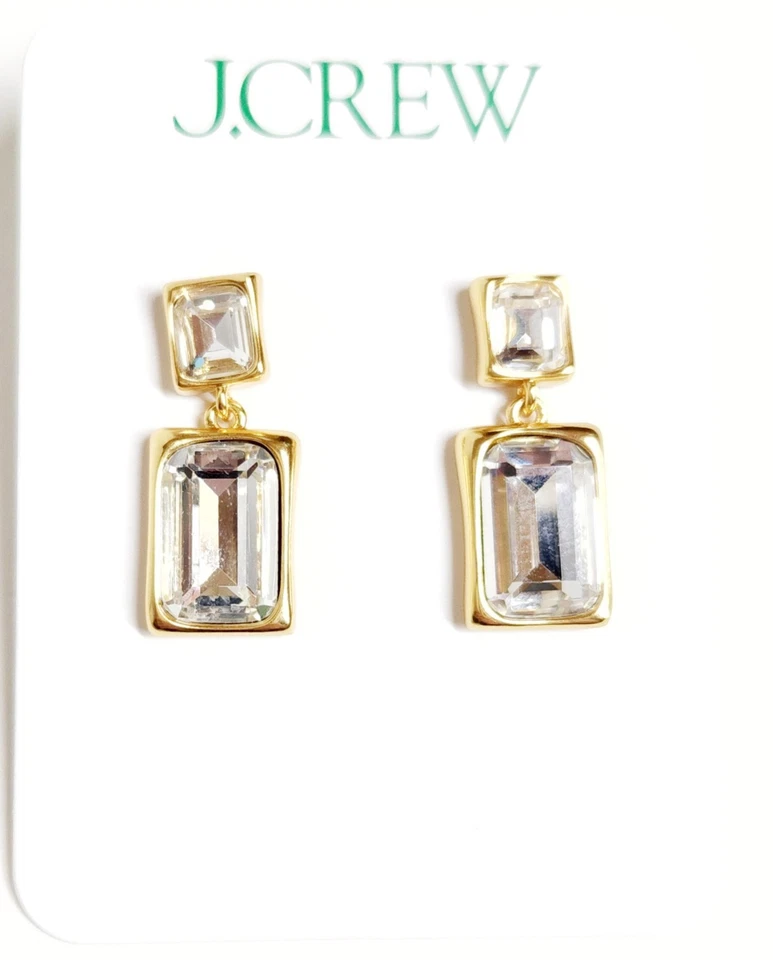 J.Crew 多面宝石吊坠耳环水晶多镀金黄铜全新带标签 — 第 2/4 张图片