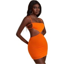 Shein Bae NWT Dress Mini Bodycon Orange Cutout Backless Medium M
