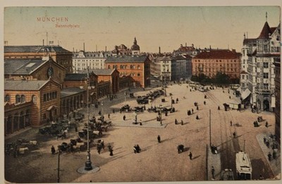München Bahnhofplatz 1909 Railway Station Straßenbahn Munich Bayern Postcard gel