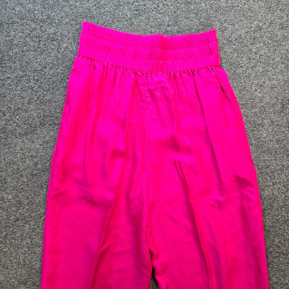 Pantalones Mikado Para Mujer Talla Pequeña Rosa Neón Seda Cónicos Pull On Informales Ligeros Foto 2 de 4