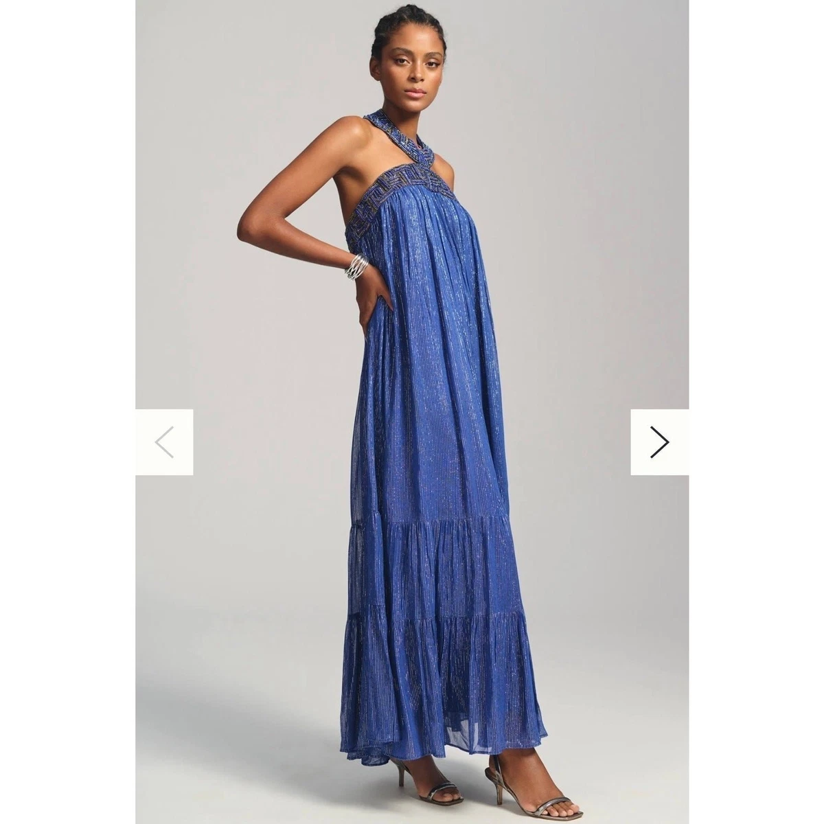 blue maxi dress anthropologie Anthropologie The Kallie Flowy Maxi Dress: Printed Edition - Blue