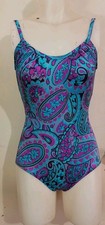 Vintage Maxine Of Hollywood JewelColor Paisley Print One Piece Swimsuit Sz 10