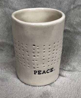 HTF~Vintage Rae Dunn Magenta ''PEACE'' Early Candle Holder Votive Typewriter Font