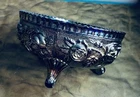 VINTAGE IMPERIAL CARNIVAL GLASS LUSTRE ROSE 3-FOOTED BOWL 7.5" cobalt