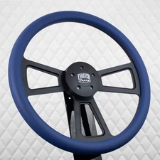 (T04)  18" Black Steering Wheel Big Rig Blue Vinyl KEN W900 & PETE 320-389