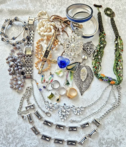 Vintage Costume Jewelry Lot Mixed Necklaces Bracelets Watches & More