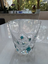 LALIQUE Crystal FLORIDE Aqua Dots WHISKEY TUMBLER 4 3/8" PRISTINE