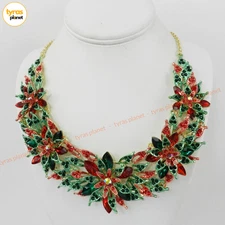 NATASHA Christmas Poinsettia Bib Statement Necklace NEW with tag