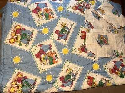 The Bibb Company Barney & Friends Twin Bed Set Blue/White Poly/Cotton RETRO