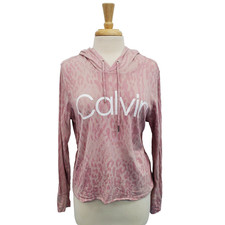 Calvin Klein Animal Print Cropped Hoodie Pink Athleisure Workout Gym M