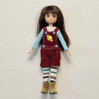 Arklu London Lottie Doll 7'' Brown Hair Planet Overalls Striped Socks Boots