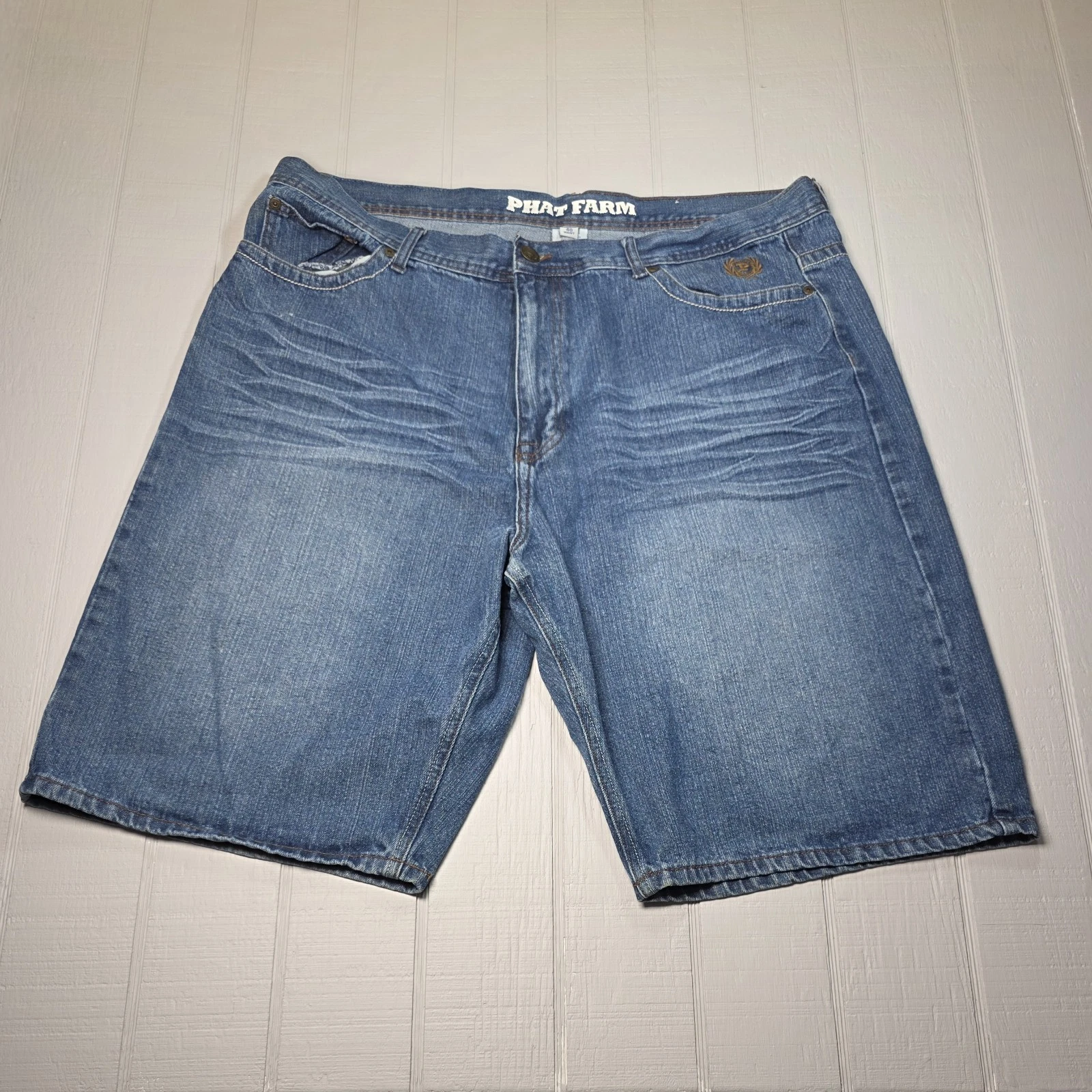 Phat Farm Vintage Denim Shorts Mens 40 Blue Baggy Skate Hip Hop Y2K Jean Shorts