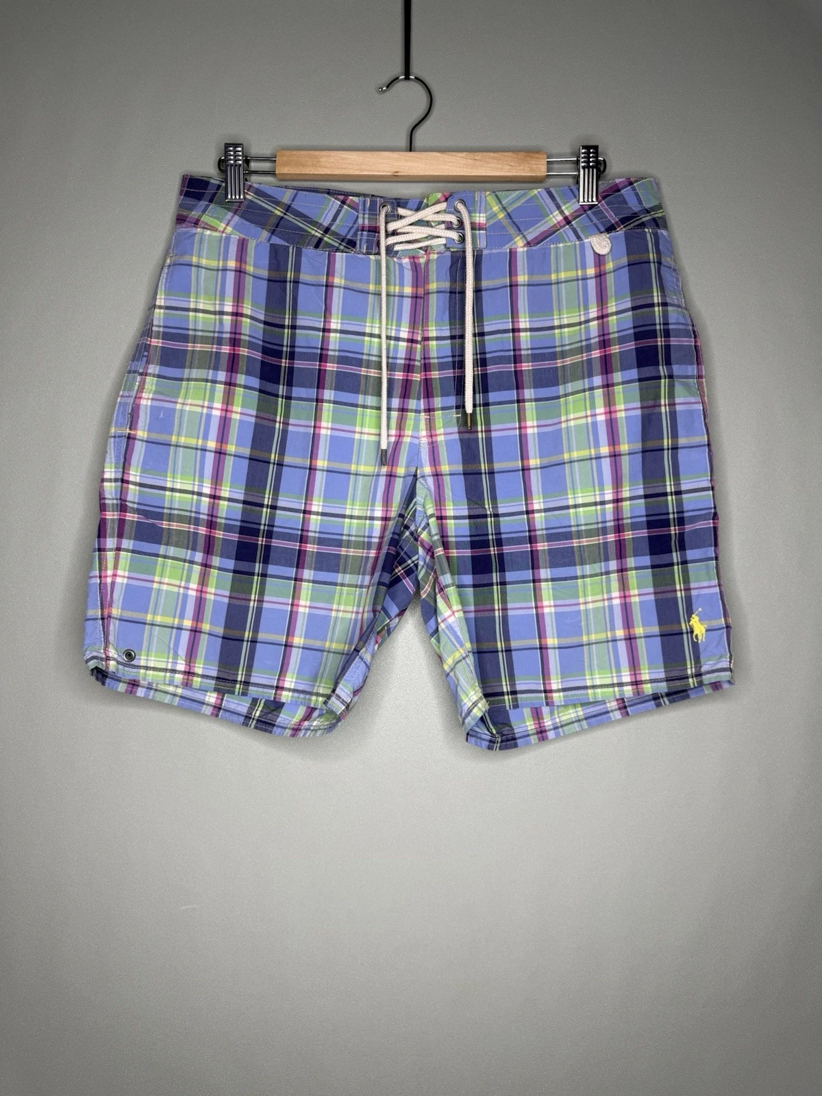 Polo Ralph Lauren Board Shorts Men's 32 Plaid Outdoor Quick Dry Logo Pony Zipper