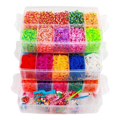 MARKENLOS Loom Bands ca.25000 Stk. bunte Gummibänder Set + Haken Webrahmen Webhaken DHL