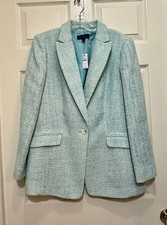 Talbots NWT Tiffany Aqua Tweed Tailored Blazer Women s 12 Professional 1 Button