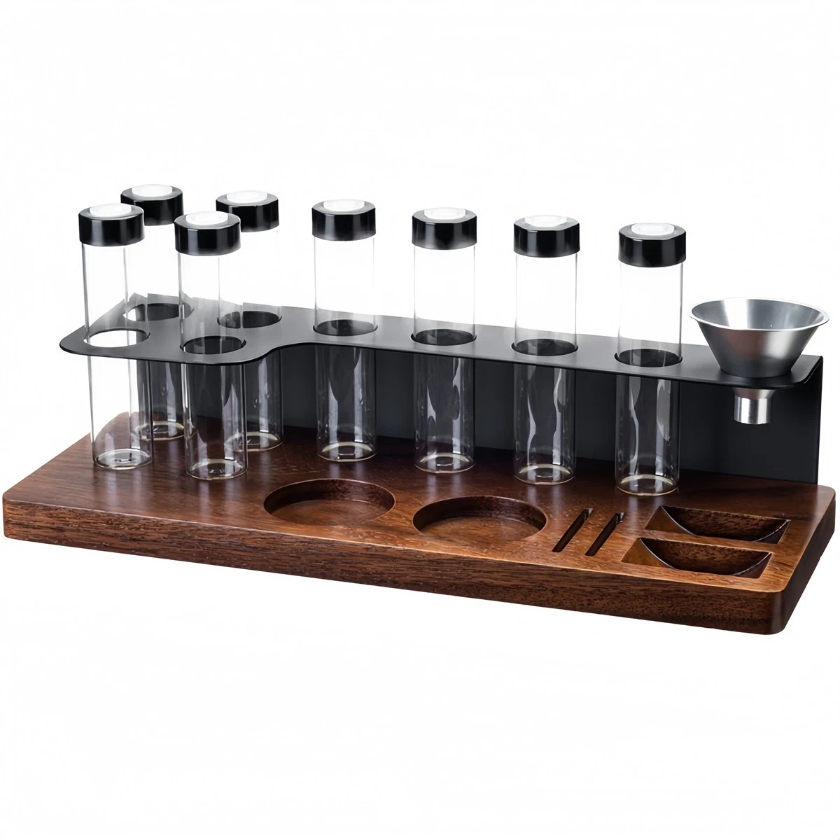 Espresso Coffee Bean Holder Station with Wooden Stand and 8 Glass Tubes