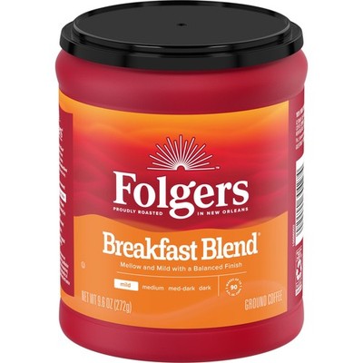 Folgers Breakfast Blend Ground Coffee, Smooth & Mild Coffee, 9.6 Ounce