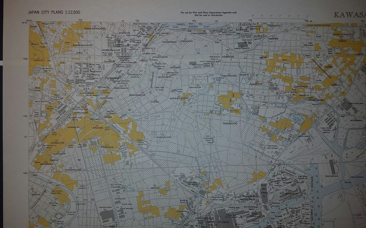 Kawasaki 1946 US Army Map - Tokyo Japan 1:12,500 WW II vintage