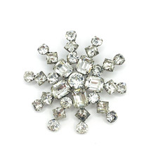 Vintage Large Clear Rhinestone Silver Tone Brooch Pin Star Burst