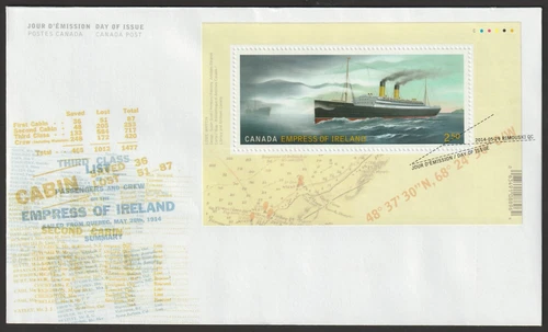 Canada #2746, RMS Empress of Ireland, S/S, Official First Day Cover, FDC 2014