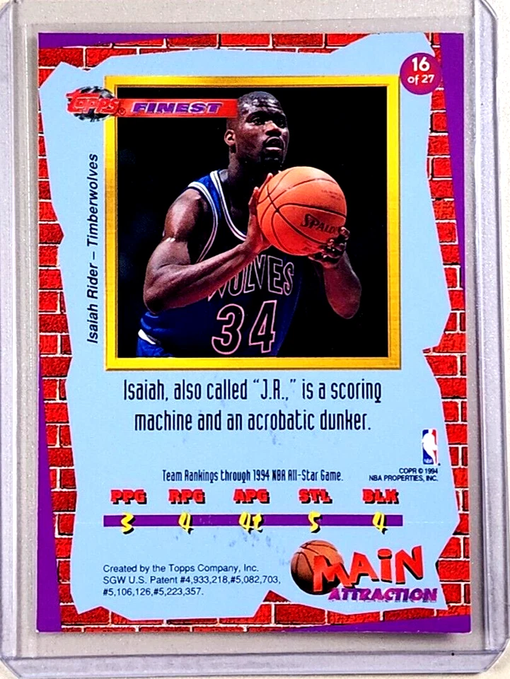 1993-94 Topps Finest Main Attraction autógrafo Isaiah Rider radiocontrol automático novato Foto 2 de 2