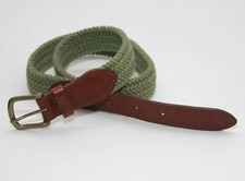 HUNT CLUB Green Webbing and Brown Leather Tabs Belt - Brass Buckle - Size 28