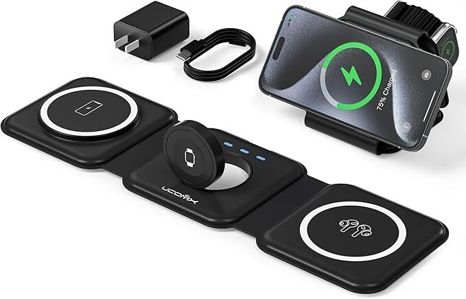 UCOMX 3 in 1 Foldable Wireless Charging Station for iPhone, iWatch, Airpods